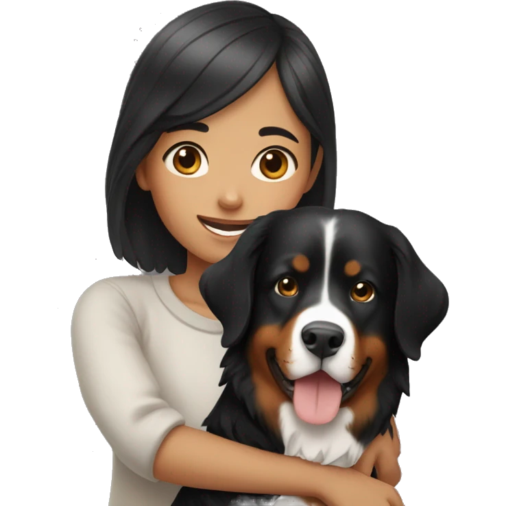 Asian girl with a Bernese Mountain Dog emoji