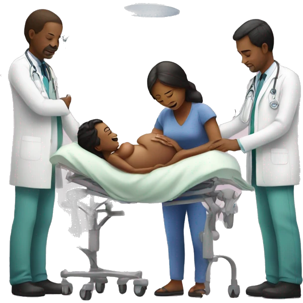 a woman gives birth and doctors stand nearby emoji