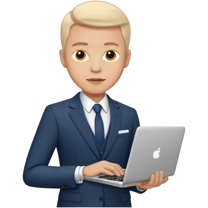 A typical IT specialist, a guy who looks stylish, has a laptop in his hands  emoji