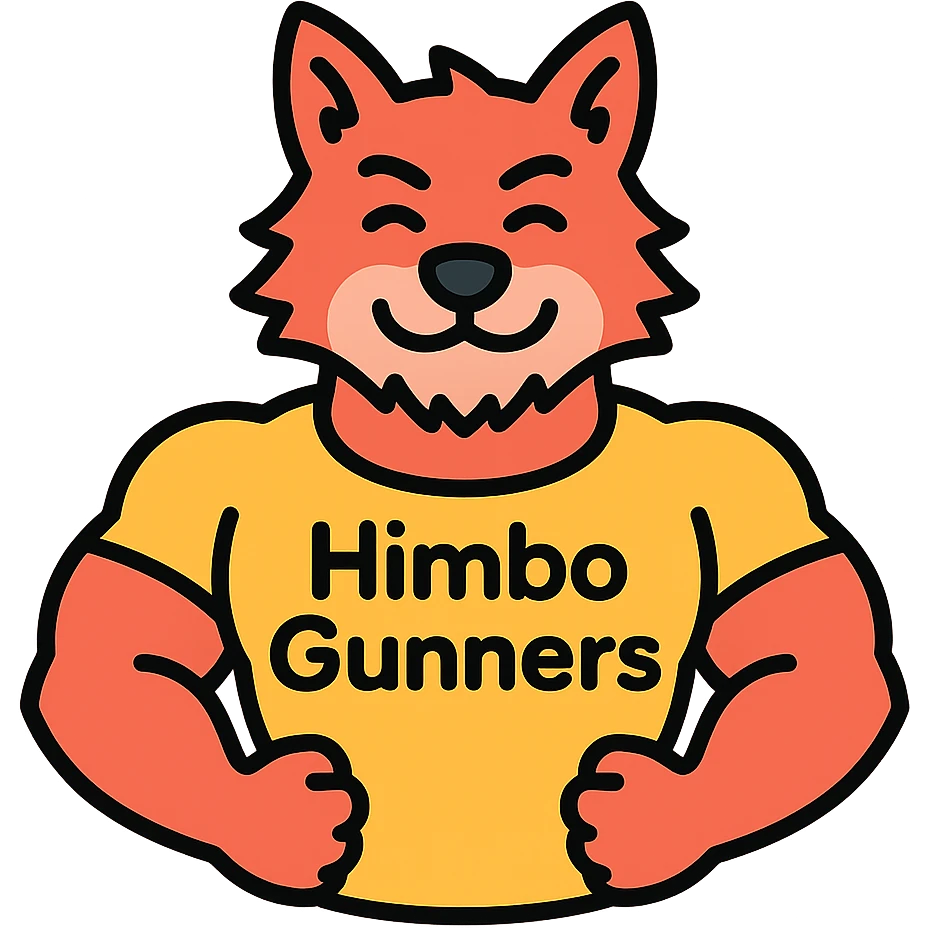 muscular wolf furry wearing a t-shirt that says 'Himbo gunners' emoji