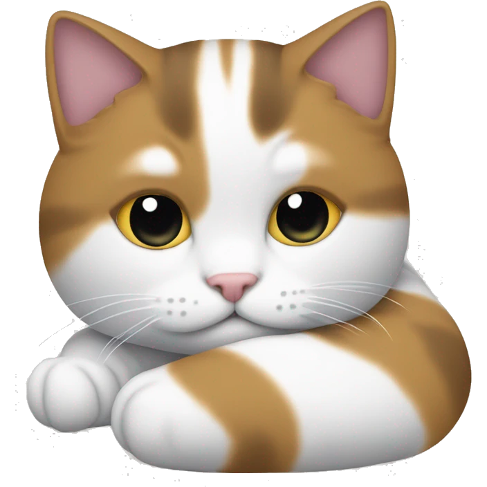 A tricolor cat, mainly white, is curled up sleeping. emoji