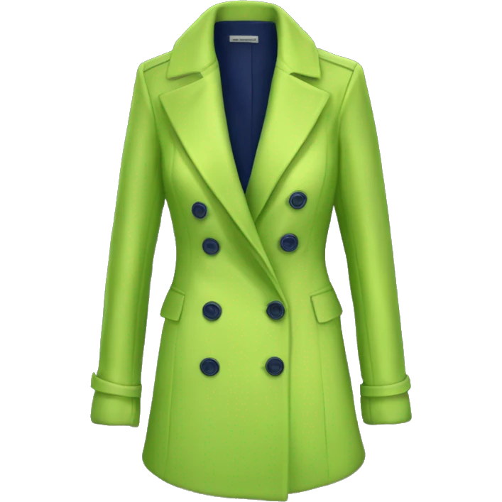 Realistic isolated open navy blue fashion Peacoat with lime green low cut silk blouse underneath.  emoji