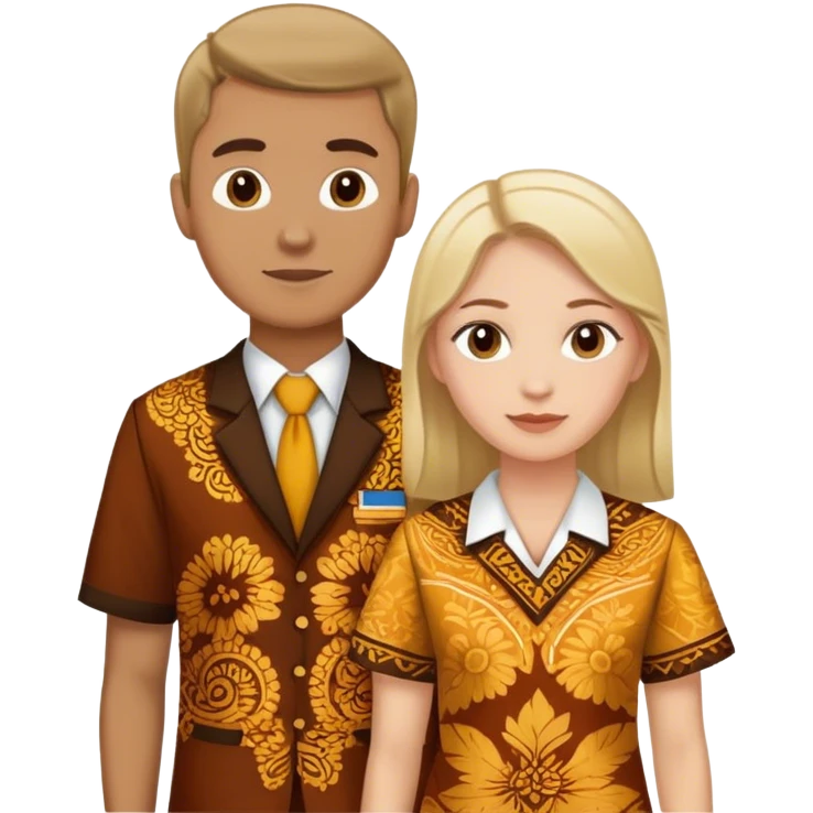 a white-skinned woman and a tan-skinned man wearing school batik uniforms  emoji