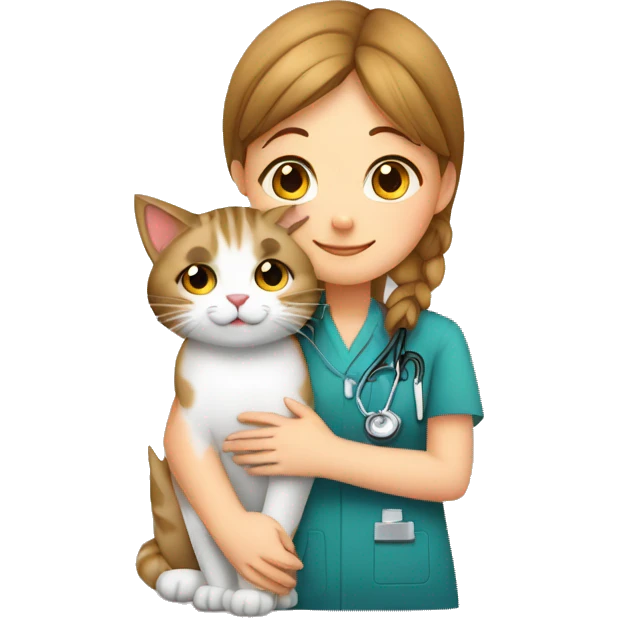 cat cuddles veterinarian girl emoji