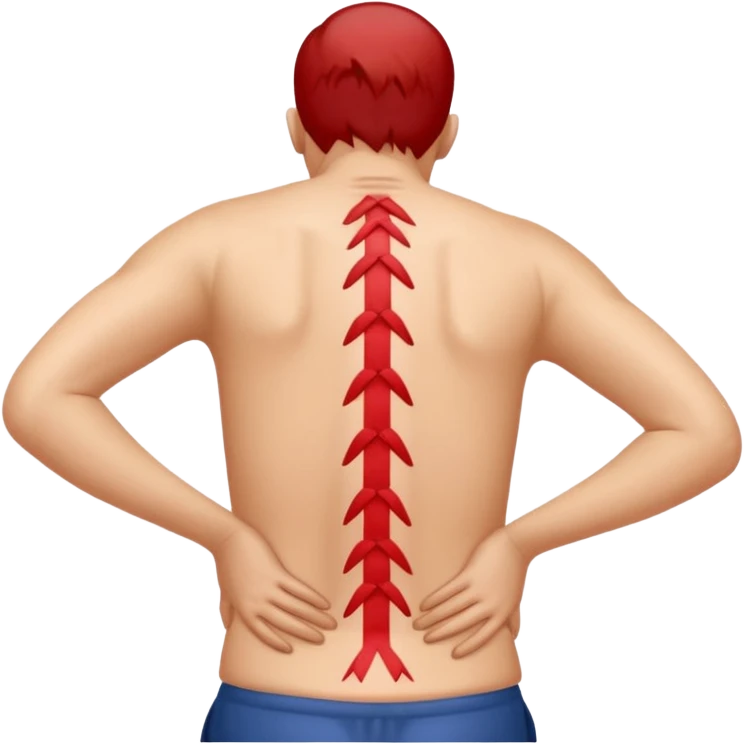 person holding lower back in pain with pained facial expression and red zigzag pain lines representing sciatica emoji