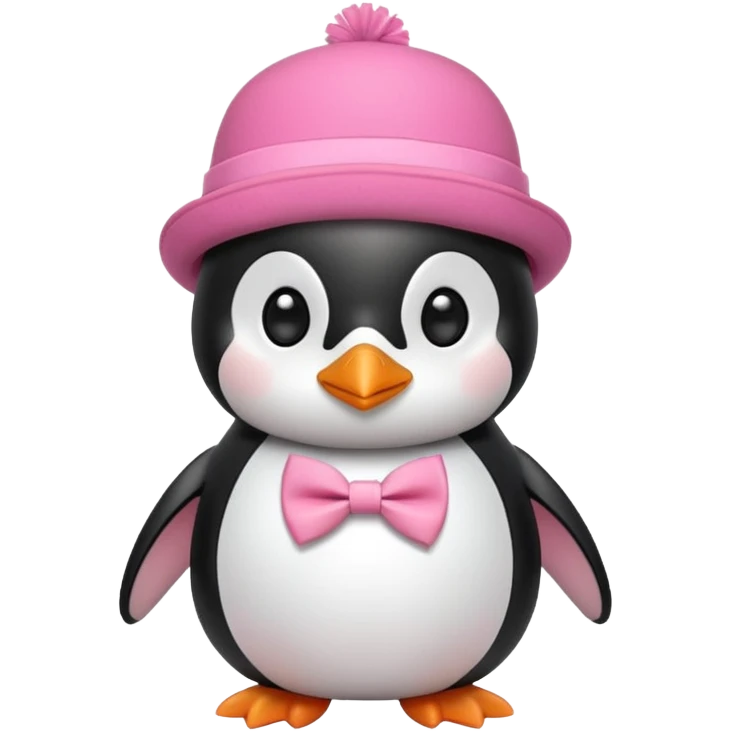 Pink cute Penguin wear cute bow tie in its hat emoji