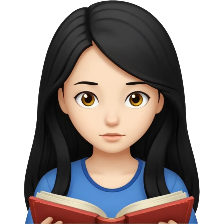 Girl black long hair reading book emoji