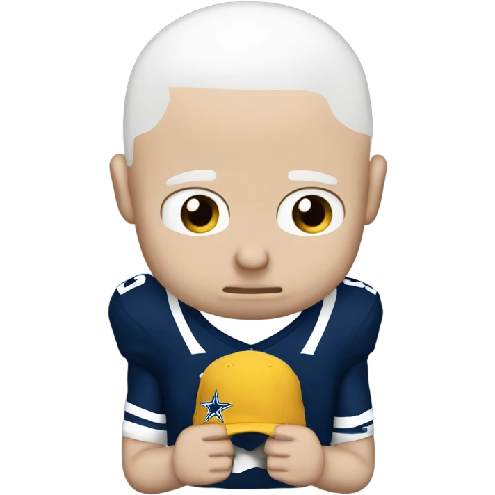 Bald white male holding Dallas Cowboys hat. He’s crying because he’s ashamed of being bald  emoji