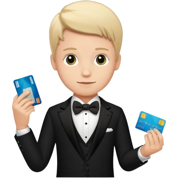 make a genmoji of a boy with a an amex card in hand and wearing a tux emoji