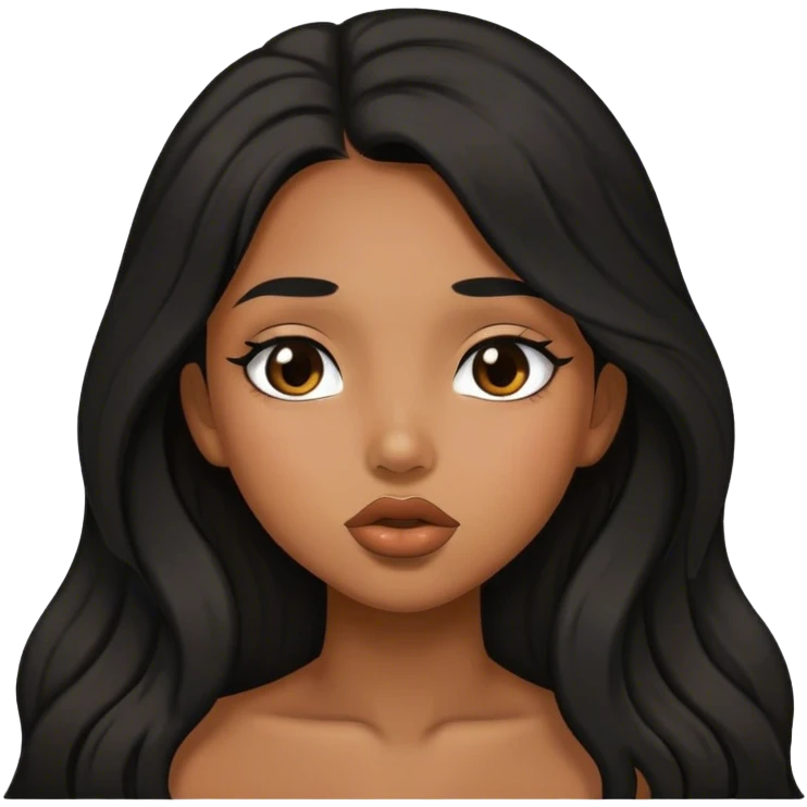 Tan girl with black long hair kisses  emoji