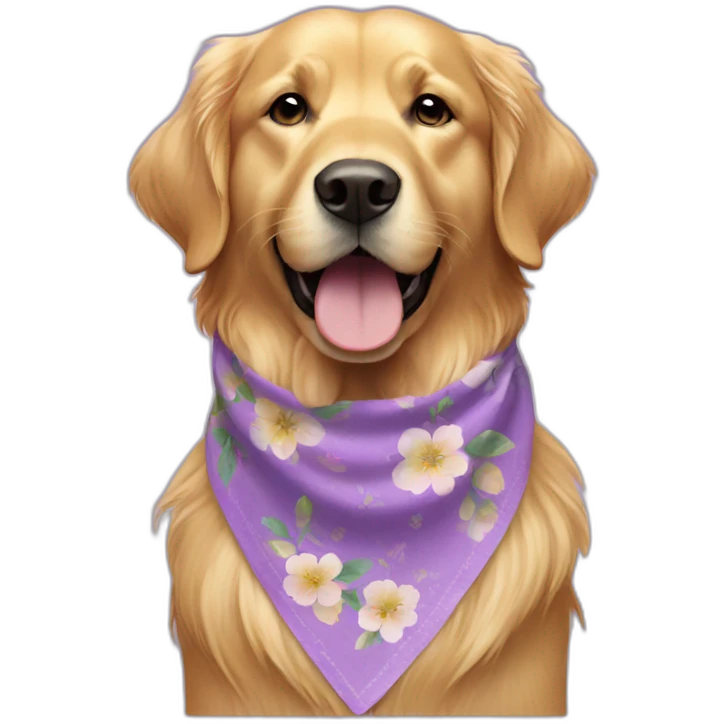 Full body Golden retriever wearing lilac floral bandana around neck emoji