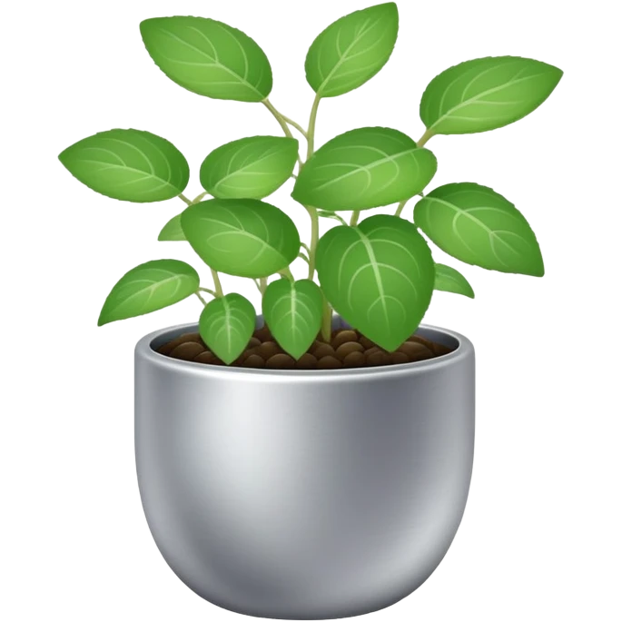 Young sprouts of Plectranthus Verticillatus with round circular leaves in a silver metallic pot emoji