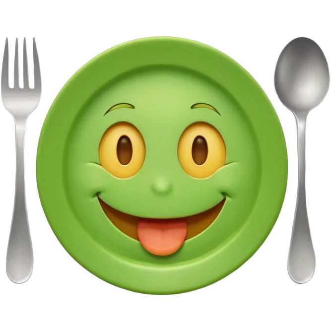 сделай милый смайлик улыбающийся и который ест еду очень милый зеленый смайлик улучши глаза и сделай милые и еду на тарелке сделай лучше emoji