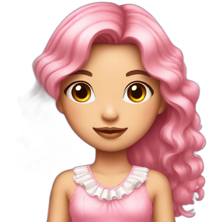 A girl wearing a pink kawaii dress that’s very frilly and girly  emoji