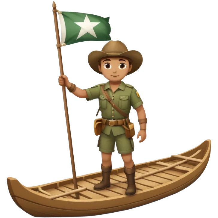 ranger on a wooden raft with a white flag on its mast emoji