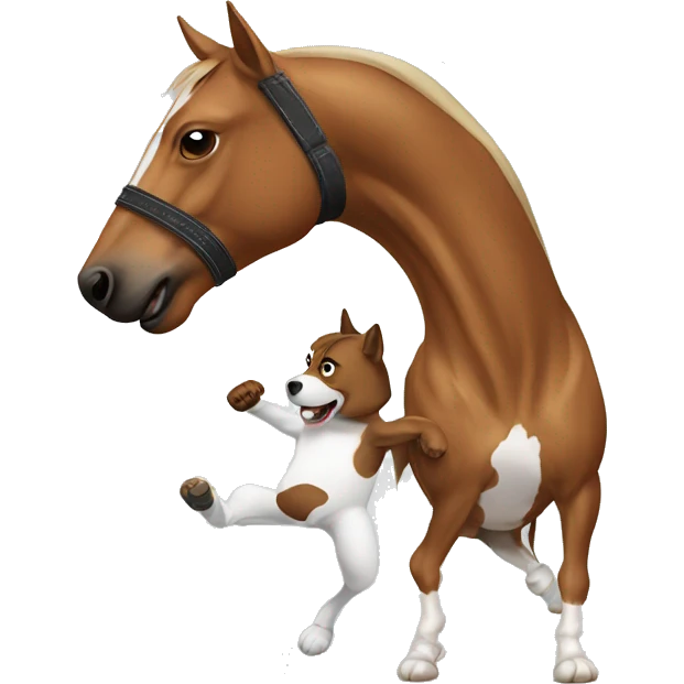A dog kickboxing a horse emoji