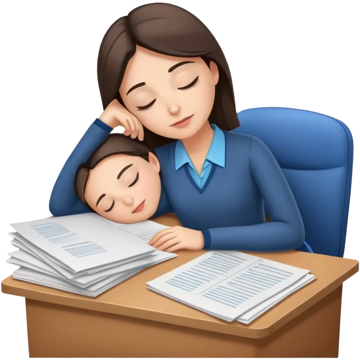 Elementary school teacher napping on desk with papers emoji