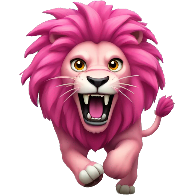 Roaring scary pink lion running through the forest emoji