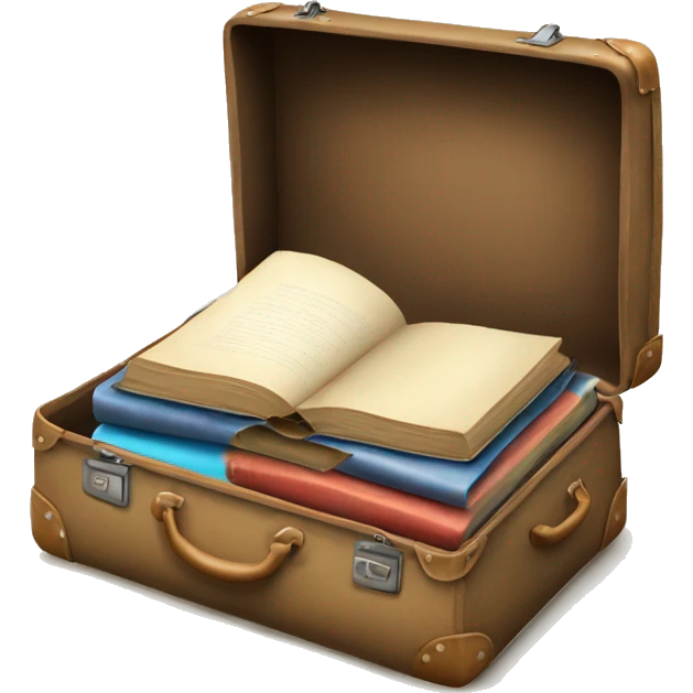 old suitcase empty open with books emoji