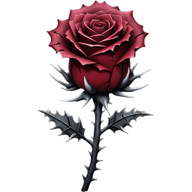 A pitch-dark obsidian-black dark gloomy gothic edgy thorny dusky rose with a black stem, it has blood splatter on it  emoji
