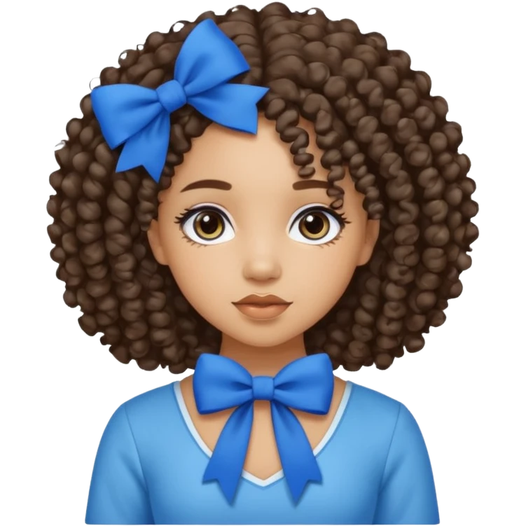 lightskin girl with medium length curly hair, blue bows emoji