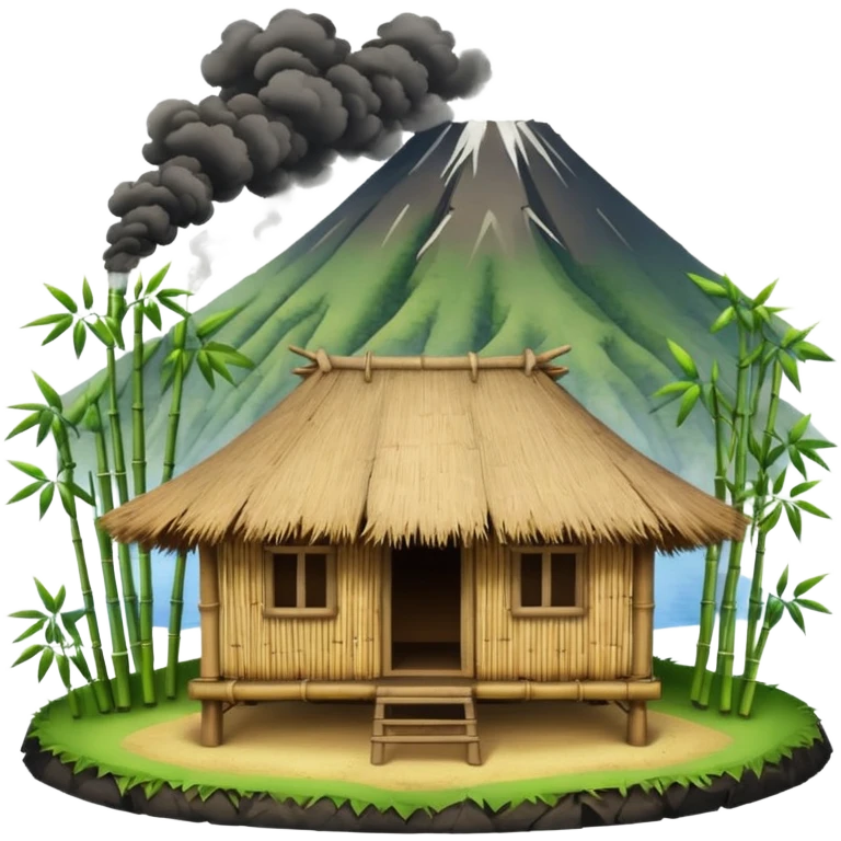 bamboo hut front of the volcano emoji