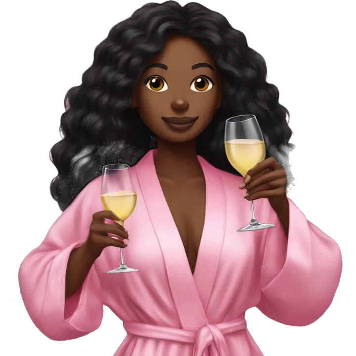 pink victoria secret robe on black girl holding white wine emoji