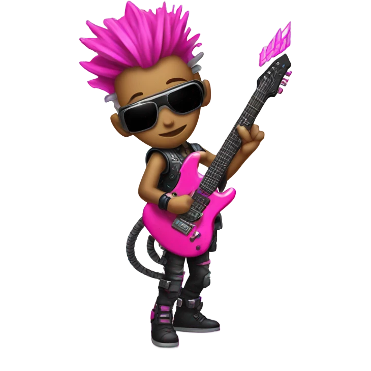 cyberpunk rockstar, pink mohawk, robot guitar emoji