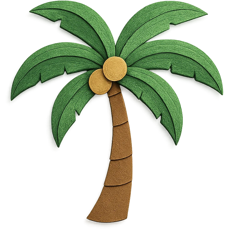 palm tree with layered paper effect on a white background, paper-craft style emoji