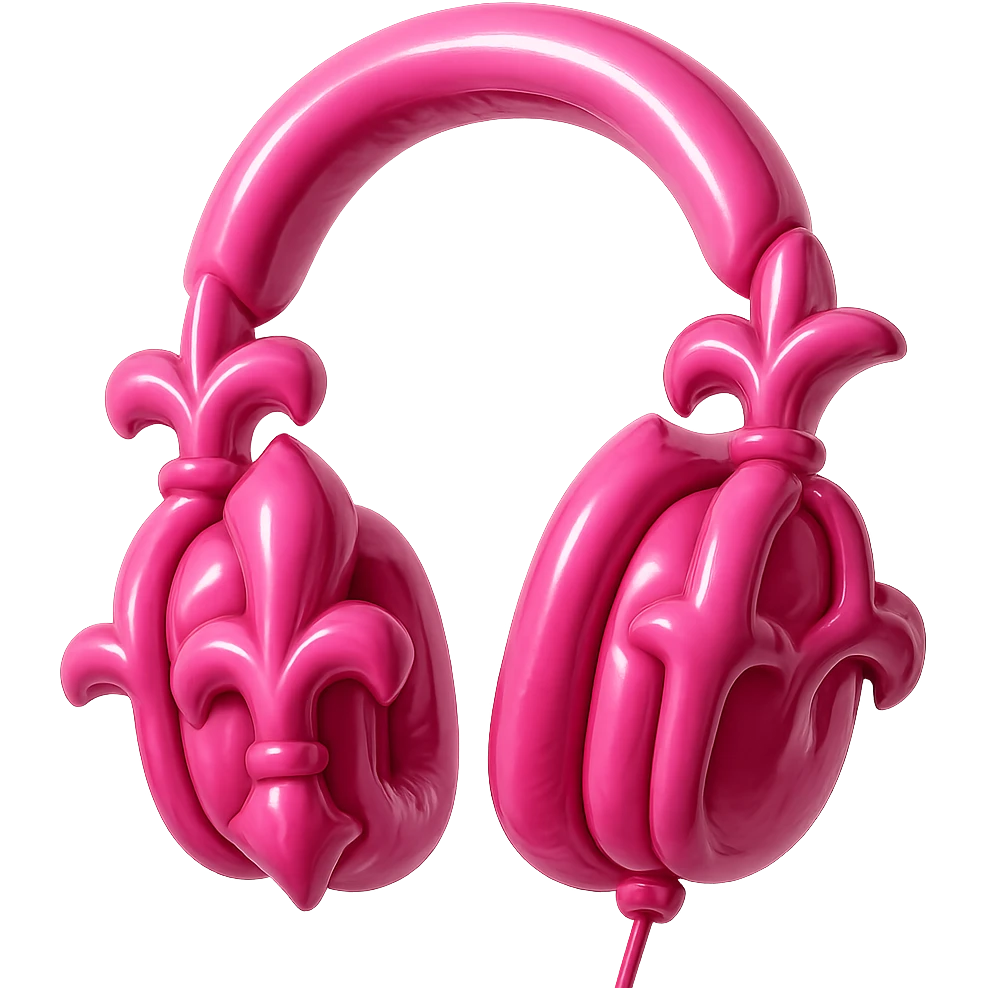pink gothic headphones with inflated gothic shapes and shiny pink material in balloon style emoji