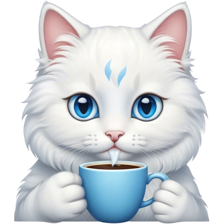 White kitty drinks coffee  emoji