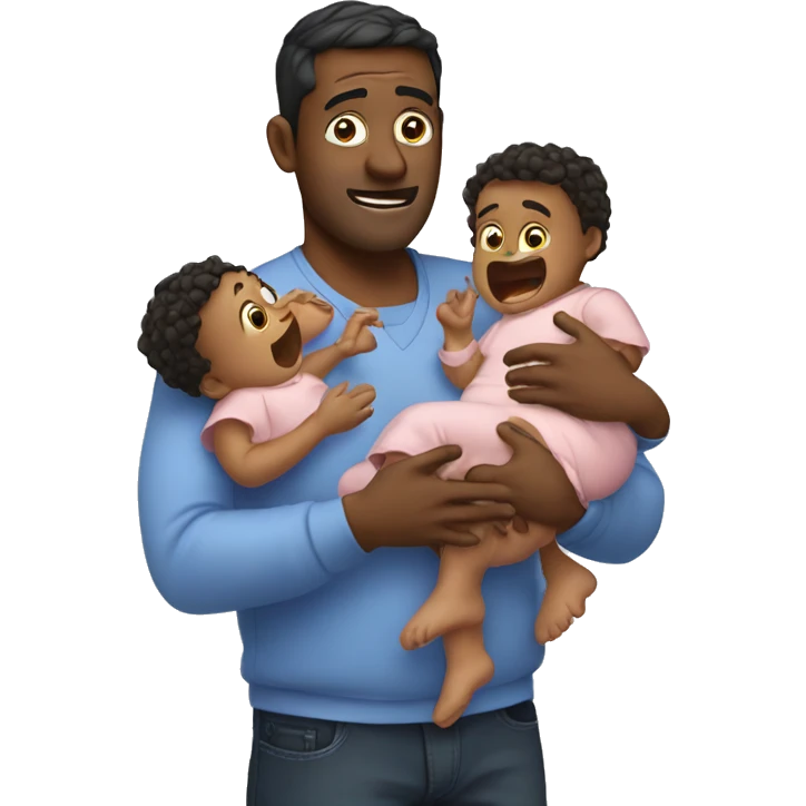 A father holding 3 babies freaking out emoji