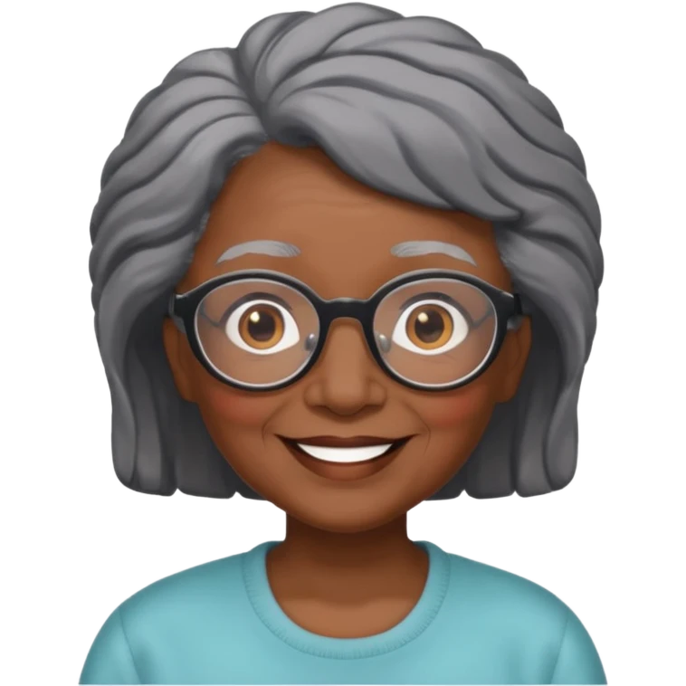 emoji of a black grandma women with black and gray hair with glasses and brown eyebrows emoji