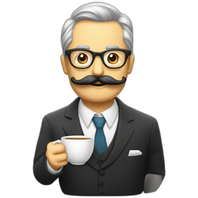 glasses and mustache man, spillin the tea, gossiping emoji