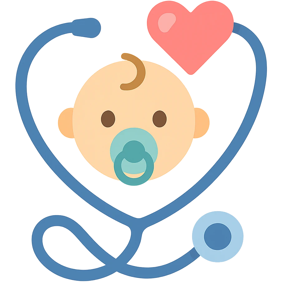 Prompt (на английском, как принято для генерации изображений):
"A clean, high-quality vector illustration of a baby's face with a pacifier, surrounded by a stethoscope forming a heart shape around the head. The design should include soft shadows and glossy highlights for depth and realism. Smooth lines, pastel color palette, minimalistic but expressive details. Ideal for a medical or pediatric logo or illustration. White backgroun emoji