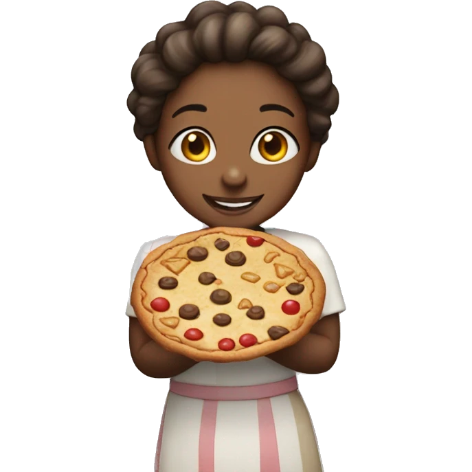 girl holding cookie pizza with joy emoji
