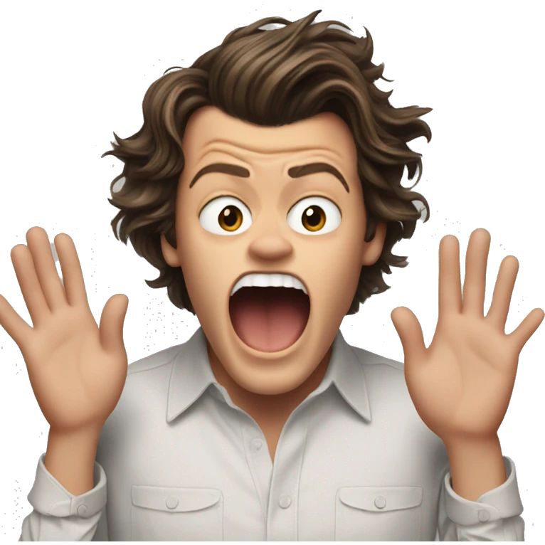 harry styles being shocked with hands in the air emoji