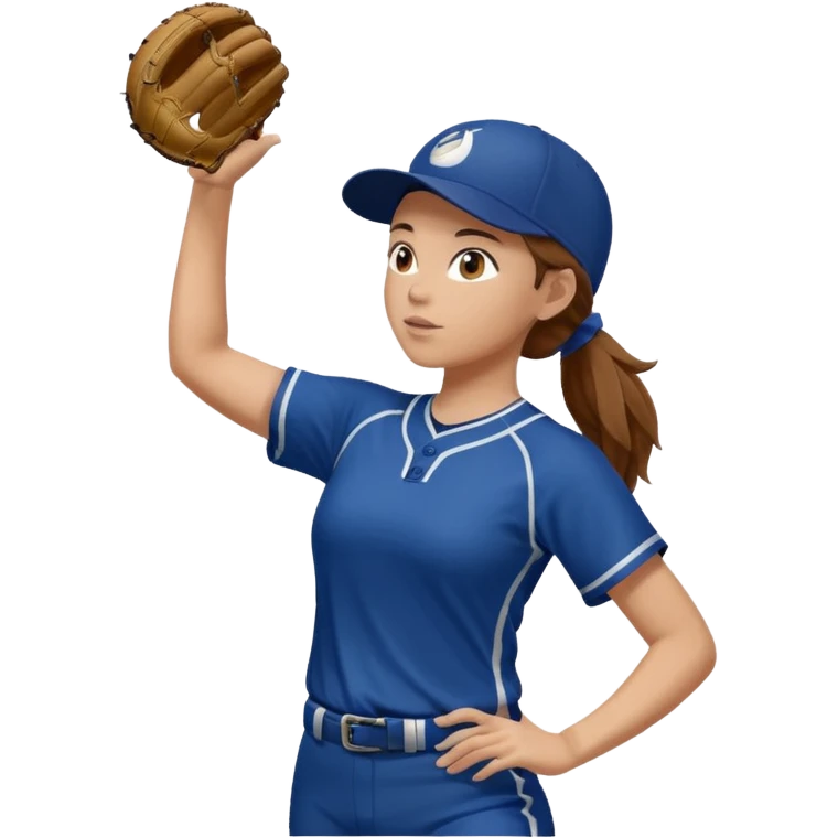 Softball pitcher pitching the ball from side view with brown hair and dark blue jersey and no hat emoji
