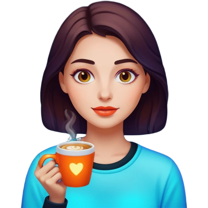 Woman with coffee , neon glow, Midnight Wander. emoji
