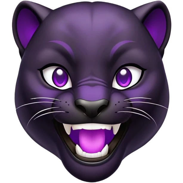 sleek black panther with bright purple eyes, laughing face emoji