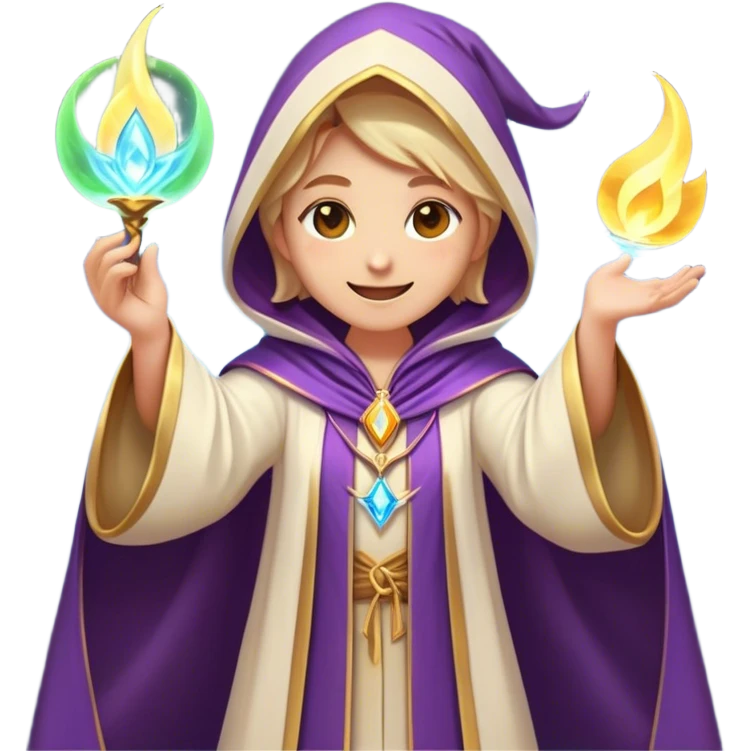 Clash of Clans aesthetic Cheerful Mage Portrait Emoji, With a bright, joyful expression and an aura of radiant magic, showcasing a stylish, robed figure with flowing garments and sparkling eyes in natural skin tone that convey boundless curiosity, Simplified yet expressive features, highly detailed, glowing with a soft, luminous mystical light, high shine, upbeat and wise, stylized with an air of fantastical wizardry, soft glowing outline, capturing the essence of a cheerful mage ready to cast spells of wonder on legendary quests! emoji