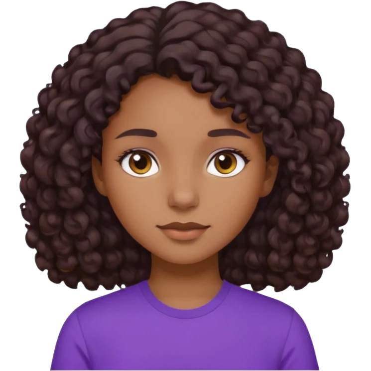 girl with brown skin, dark curly brown hair shoulder length and purple shirt emoji