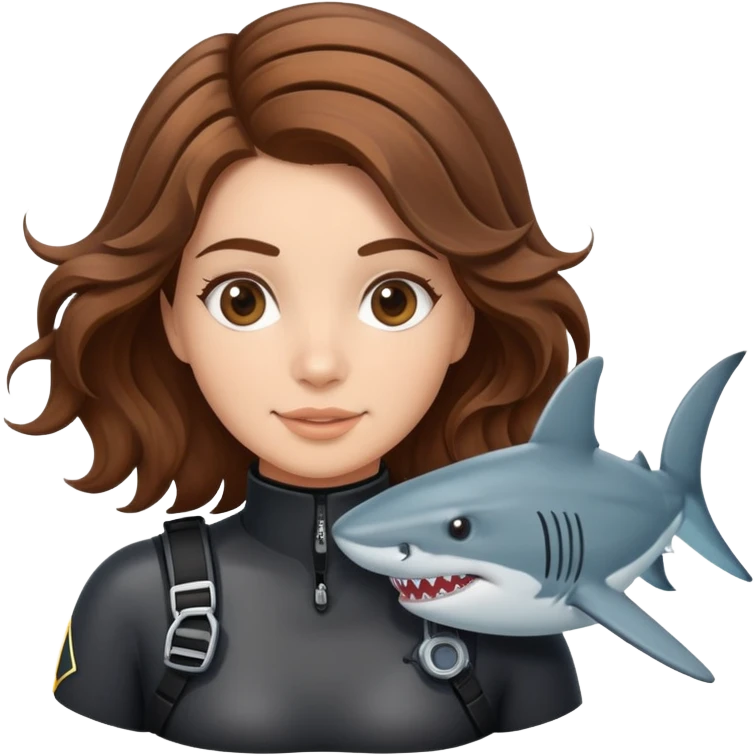 A scuba (brown wavy hair) girl and a shark emoji