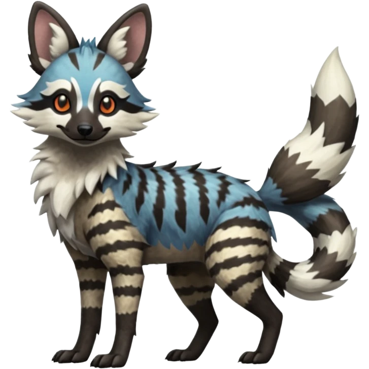 Colorful Silvally-Aardwolf-Nargacuga-Trico-Genet-fusion-animal-hybrid-creature, full body emoji