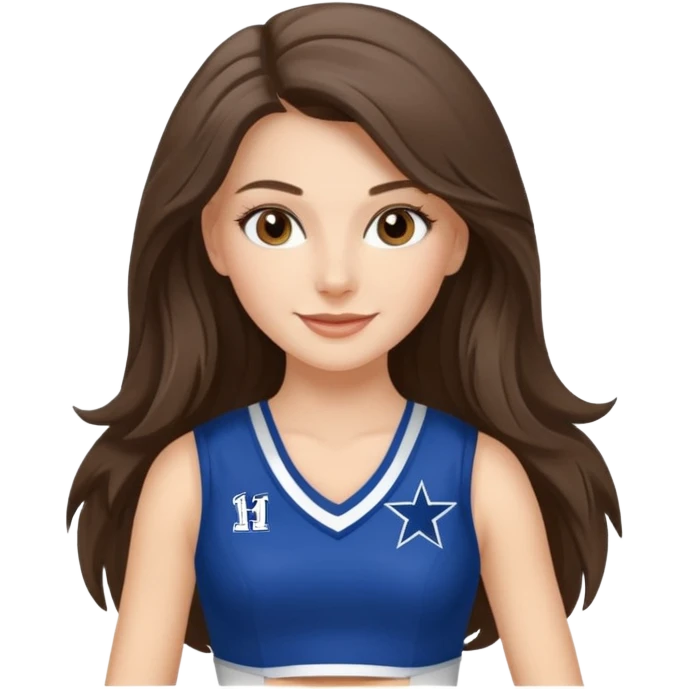 white happy long haired brunette girl hazel eyes in dallas cowboy cheerleader outfit emoji