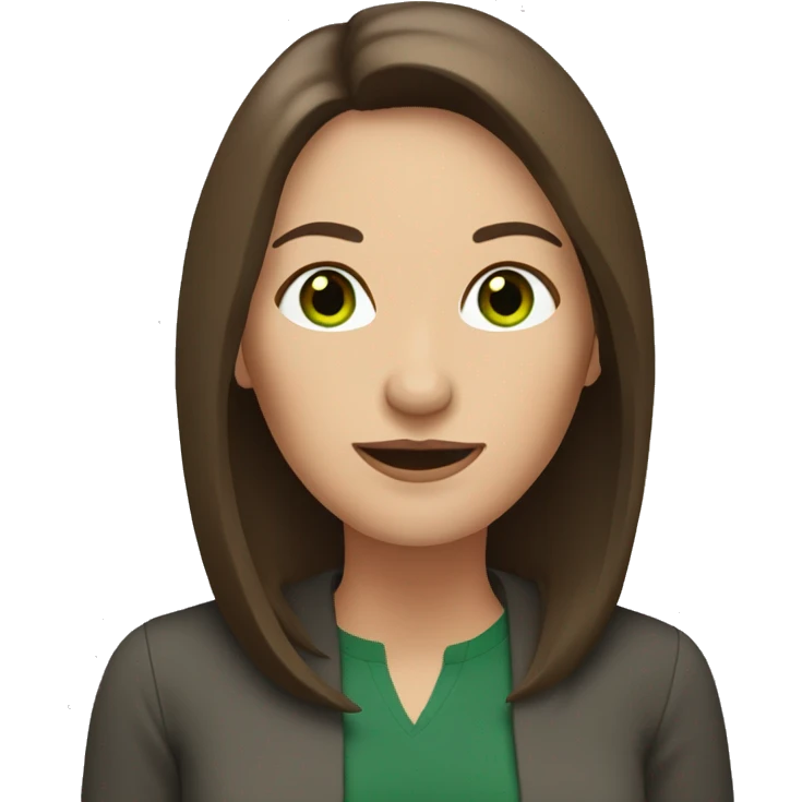 middle age woman with green eyes and shoulder length straight brown hair emoji