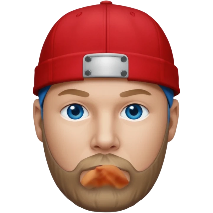 Fred Durst with dark blonde hair, blue eyes, red outfit and cap emoji