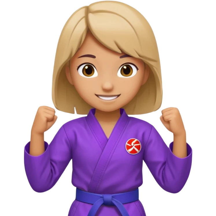 karate girl with violet belt, smiling emoji