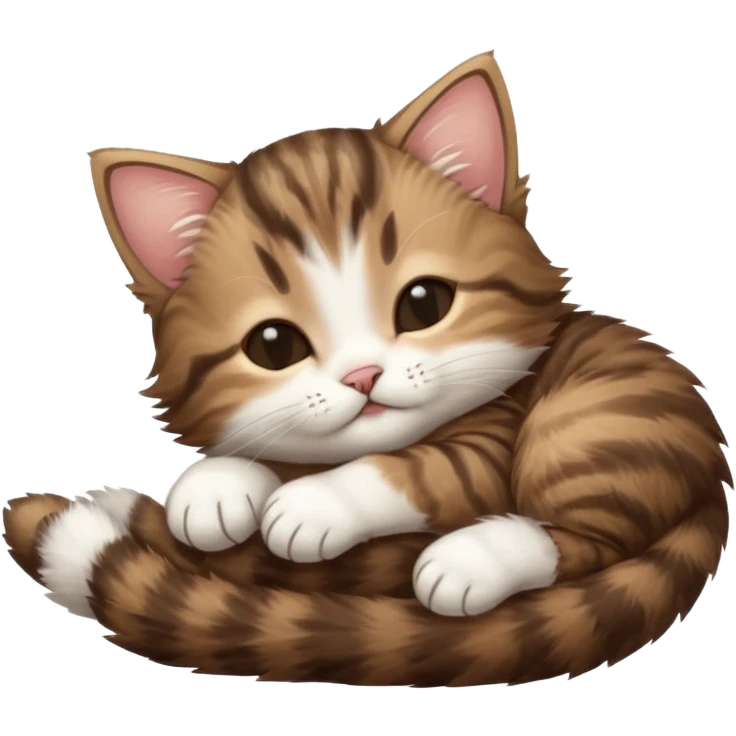 dark brown tabby and white kitten sleeping upside down on its back emoji