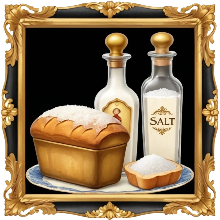 a one victorian bottle of salt and a loaf of bread emoji